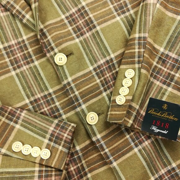NWT Brooks Brothers Sport Coat Blazer Linen Silk Plaid Green 41R $448 - Picture 4 of 13